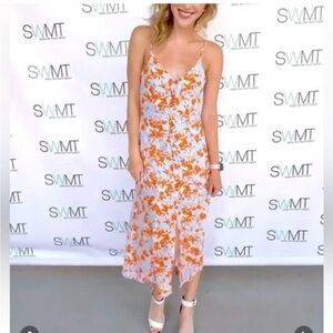 Sienna Sky Dress Midi Chiffon Sundress Women's M Spaghetti Strap Dainty‎ Cottage